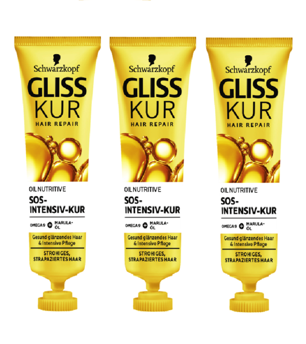 3xPack Schwarzkopf Gliss Kur Oil Nutritive SOS Tratamento Capilar Intensivo - 60 ml